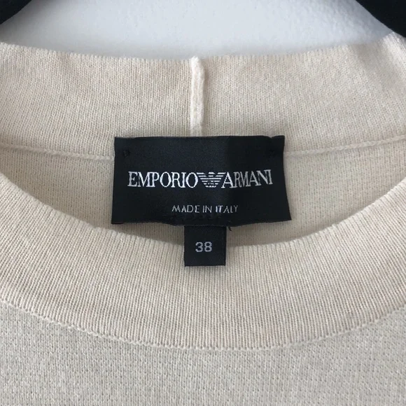 New Emporio Armani crew neck snap open side cropped cashmere blend sweater